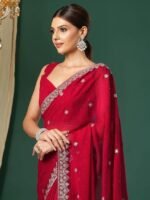 Women's Georgette Embroidered Saree With Unstitched Blouse - Image 3
