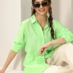 Green Solid Rayon Straight Short Kurti