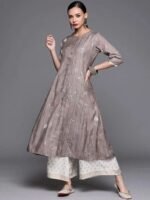 Grey Printed Cotton Silk Kurta - Image 3