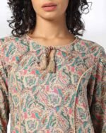 Women Paisley Print Straight Kurta with Neck Tie-Up - Image 2